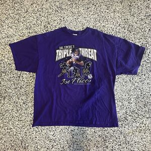Gildan Baltimore Ravens Joe Flacco Shirt Mens 2XL Purple 2008 Y2K Graphic Print